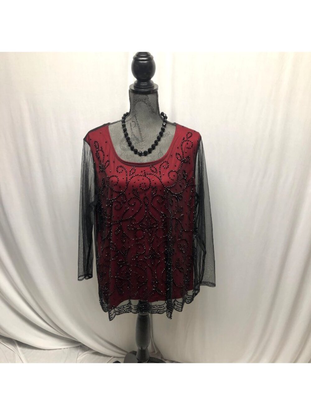 Lane Bryant Top Womens Size XL Embellished Red Black Sheer Mesh Whimsigoth Party